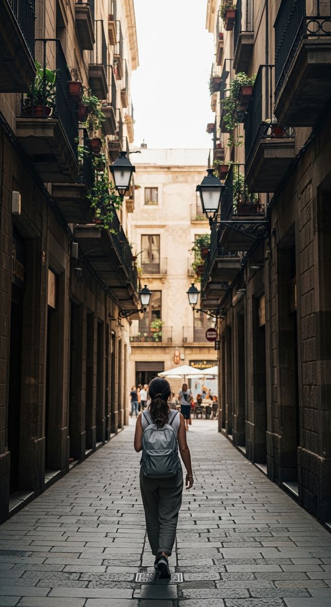 a woman exploring a Barcelona neighbourhood solo