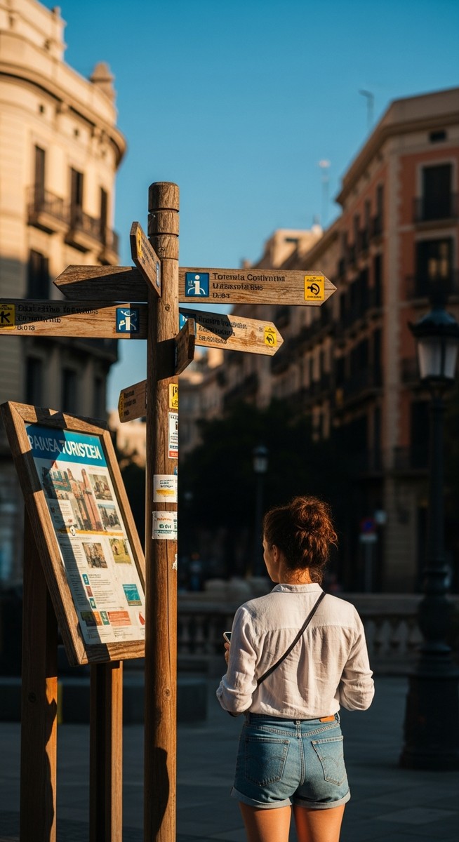 a tourist information sign in Barcelona
