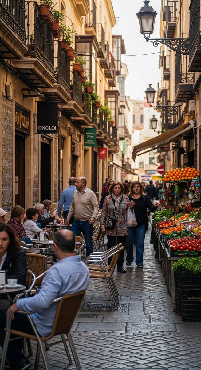 a lively Valencia street scene showing everyday life