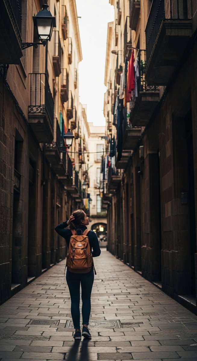 a woman exploring a Barcelona neighbourhood solo