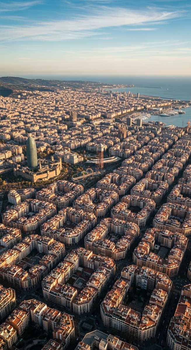 an aerial view over Barcelona