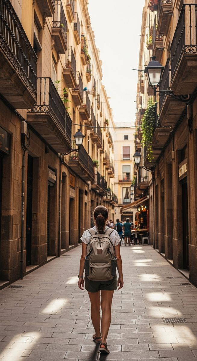 a woman exploring a Barcelona neighbourhood solo as a reason to visit Barcelona