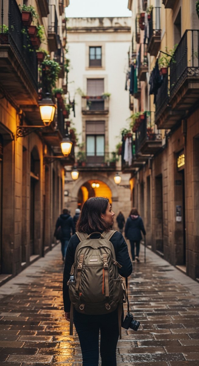 a woman exploring a Barcelona neighbourhood solo as a reason to visit Barcelona