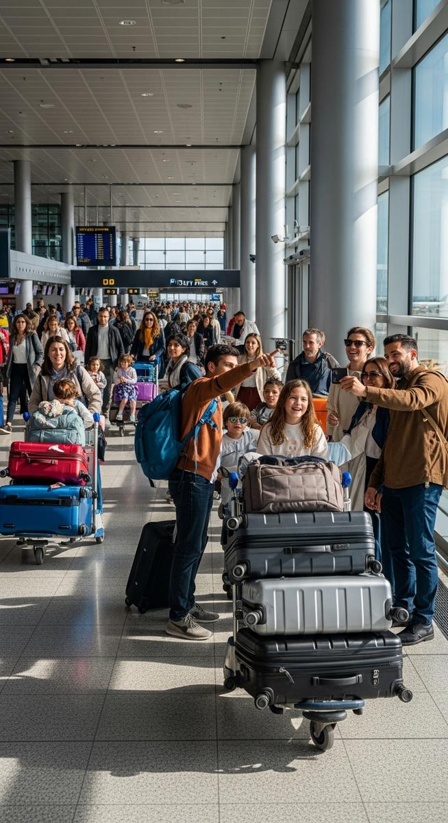 a Spanish airport with travellers