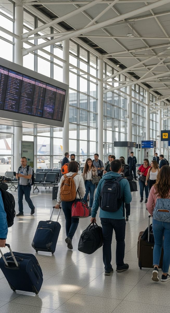 a Spanish airport with travellers