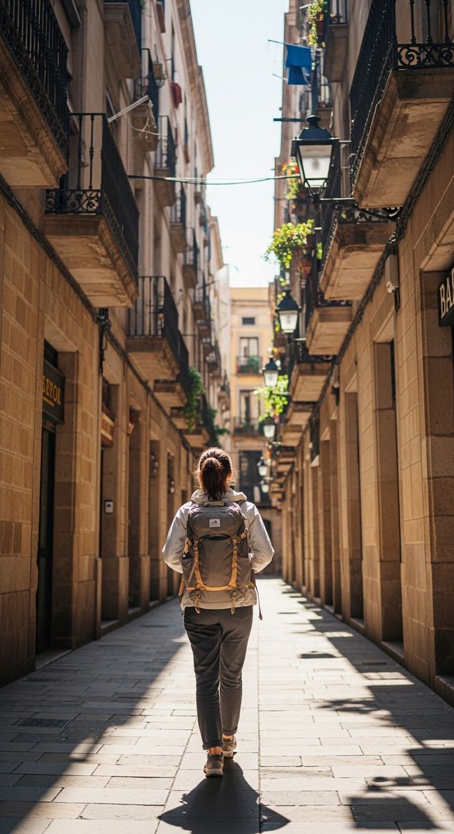 a woman exploring a Barcelona neighbourhood solo