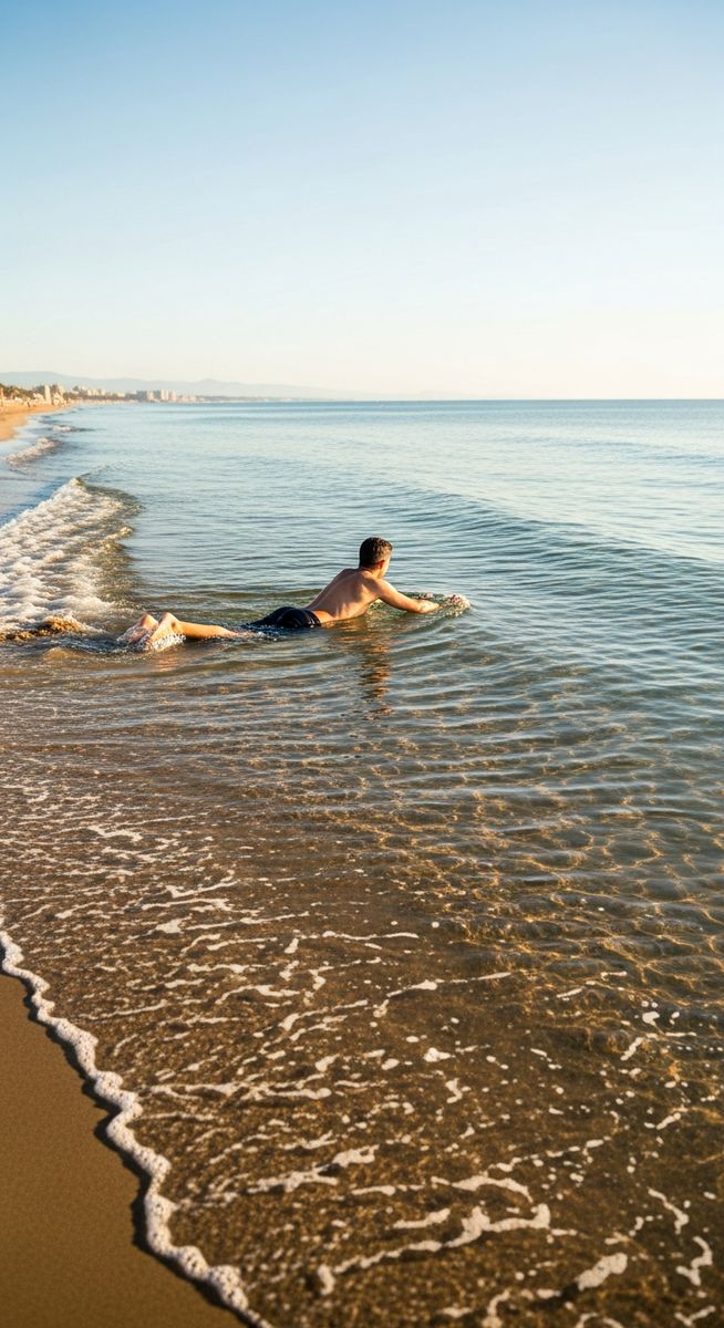 a man swimming on a beach in Valencia
