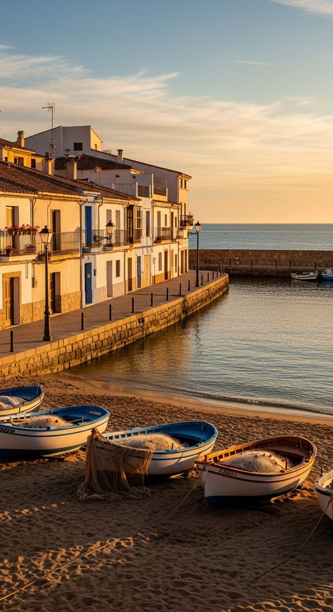 boats on the sand next to the water