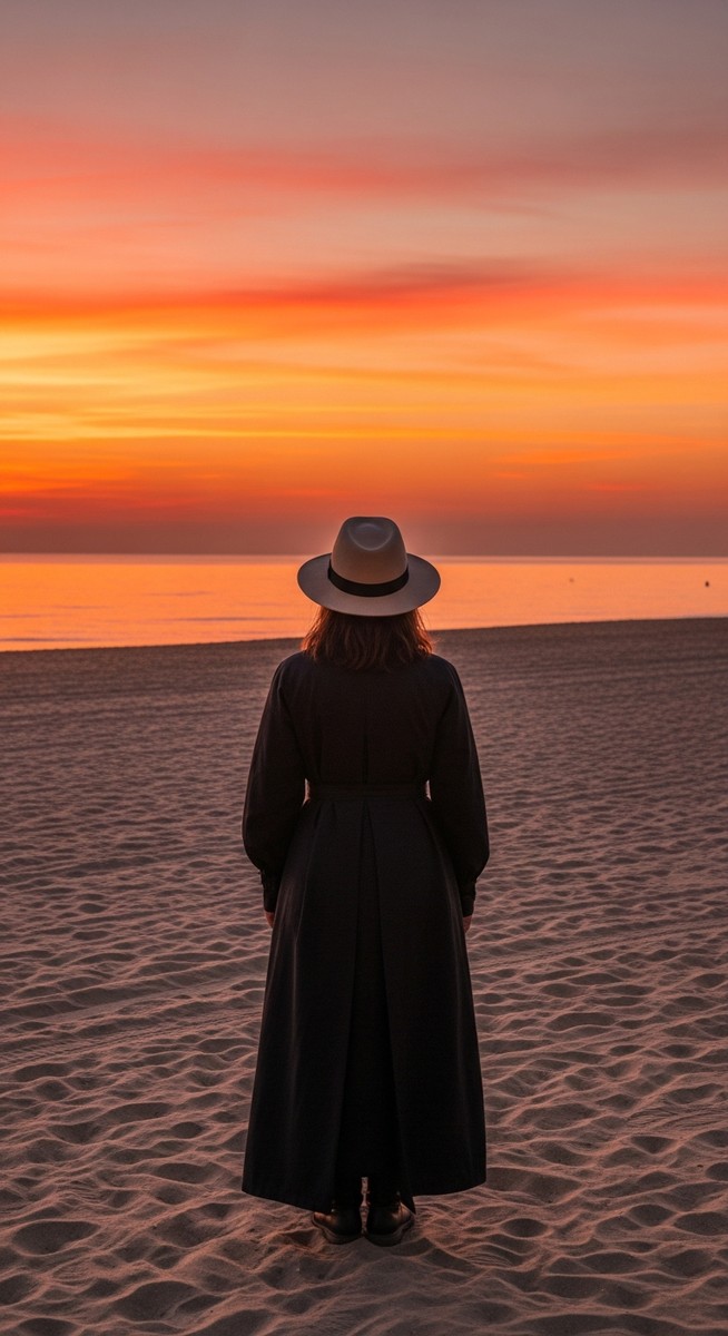 a woman standing on a Valencian beach